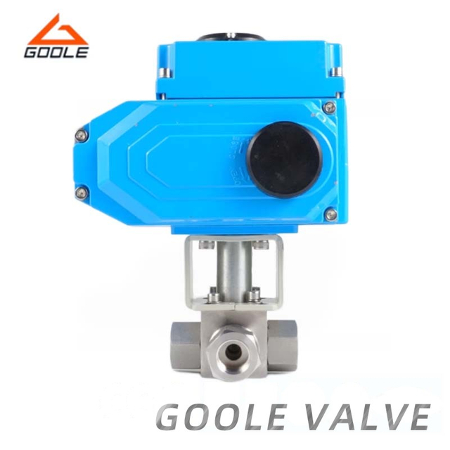 Electric Actuated Threaded High Pressure Square Body 3-Way Ball Valve 