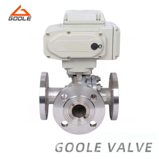 Electric Operated Flanged T Type Three Way Ball Valve