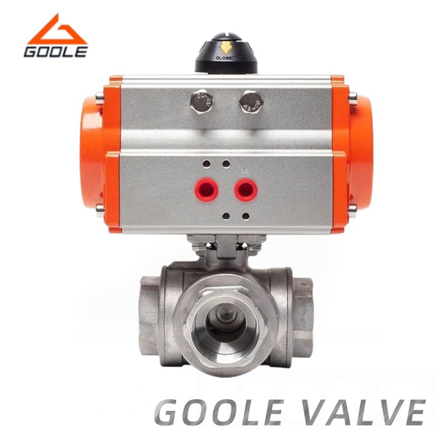 Pneumatic Stainless Steel Threaded Three Way Ball Valve