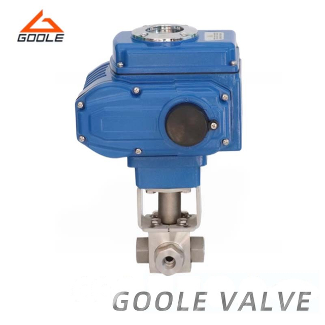 Electric Actuated Threaded High Pressure Square Body Three-Way Ball Valve 