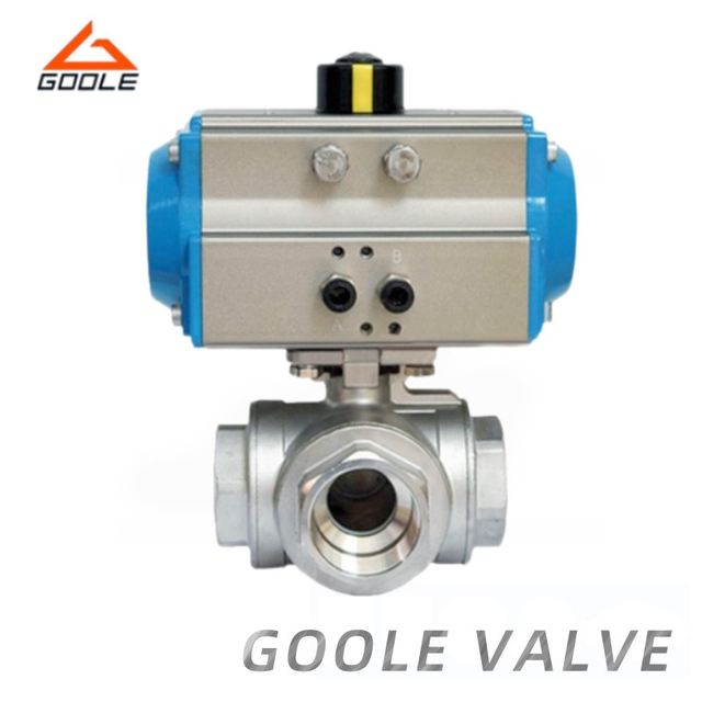 Pneumatic Forged Stainless Steel Threaded Three Way Ball Valve 