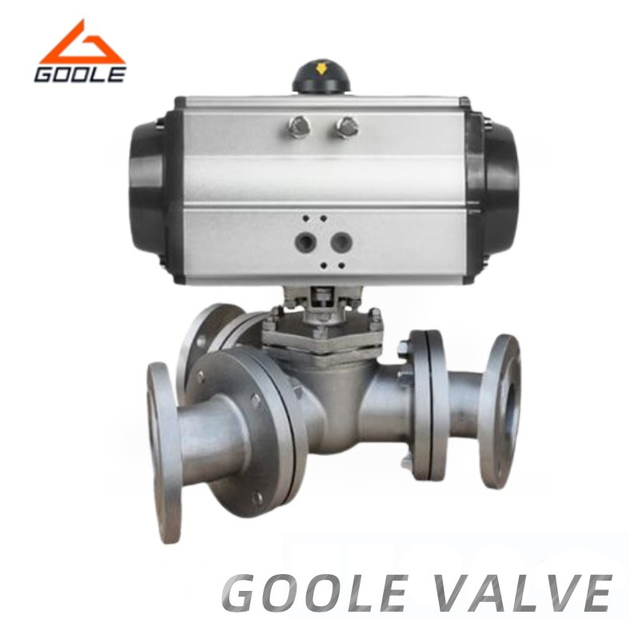 Pneumatic Actuated Flanged Y Type Three Way Ball Valve