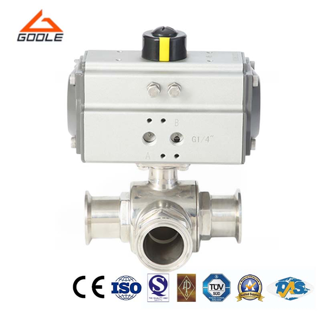Pneumatic Actuated Sanitary Quick Installation Three-Way Ball Valve