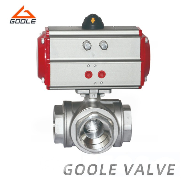 Pneumatic Forged Stainless Steel Threaded Three Way Ball Valve 