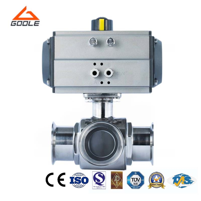 Pneumatic Actuated Sanitary Quick Installation 3-Way Ball Valve
