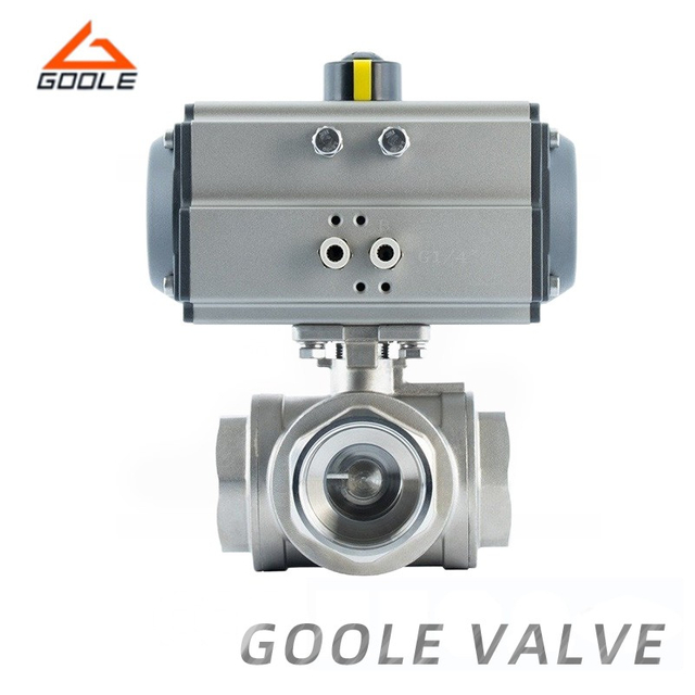 Pneumatic Forged Steel 1000wog Threaded Three Way Ball Valve