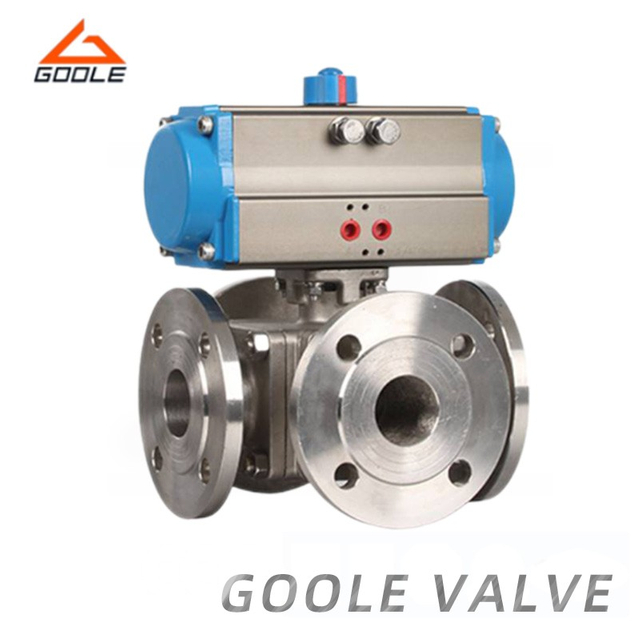 Pneumatic Stainless Steel Four Way Multi-Type Floating Ball Valve
