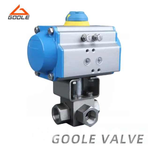 Pneumatic Threaded High Pressure Square Body Three Way Ball Valve
