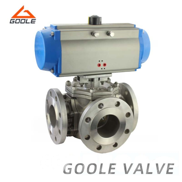 Pneumatic Operated T Port Soft Seated Three Way Ball Valve