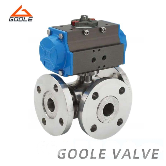 Pneumatic Operated T Port Soft Seated Three Way Ball Valve
