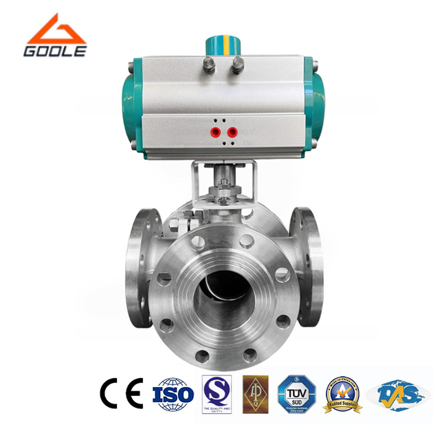 Pneumatic Actuated Forged Stainless Steel Four Way Multi-Type Floating Ball Valve